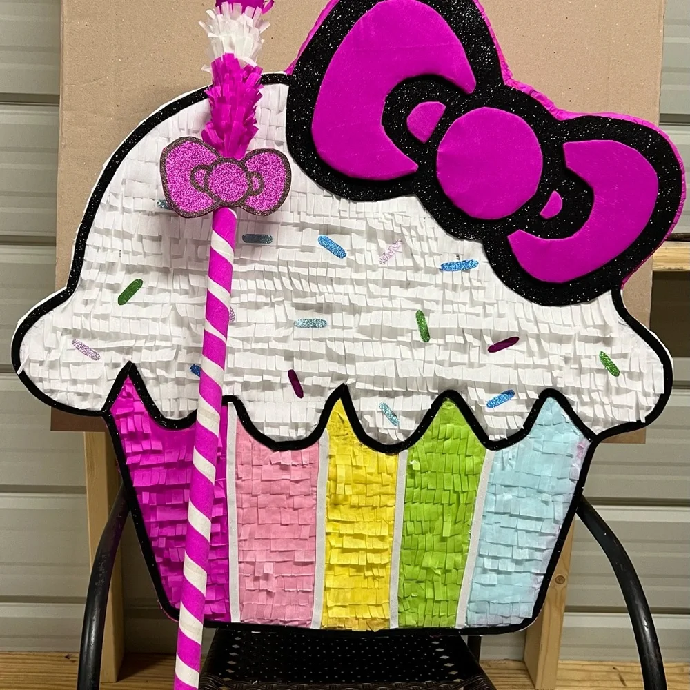 Colorful Cupcake Piñata with Pink Bow